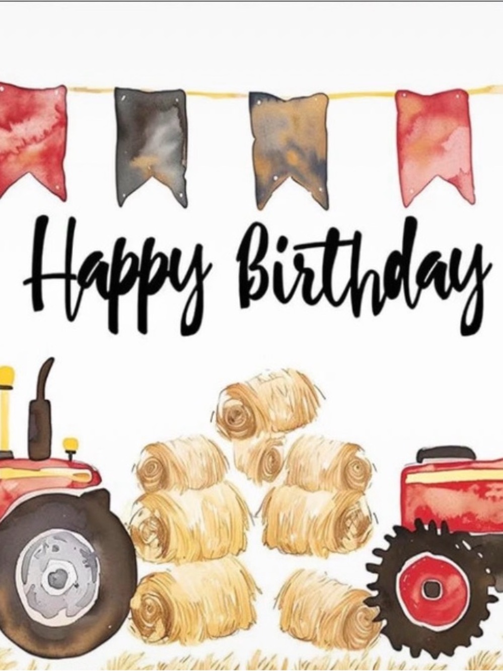 Happy Birthday Hay Bale Banner Art Print - Red and Tan